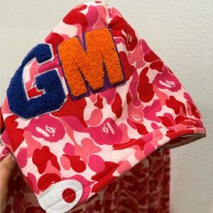 Bape Red and Pink Camouflage Hoodie with Blue and Orange Patches
